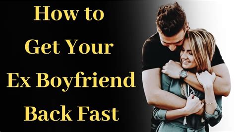 How to get your ex boyfriend back. Feb 28, 2023 · If you're ready to try and get your ex back, here are some tips on doing so: Take your time before reaching out; Think about what could have happened differently ; Reach out to your ex; Discuss getting back together; Have a trial period; Ease back into the relationship 
