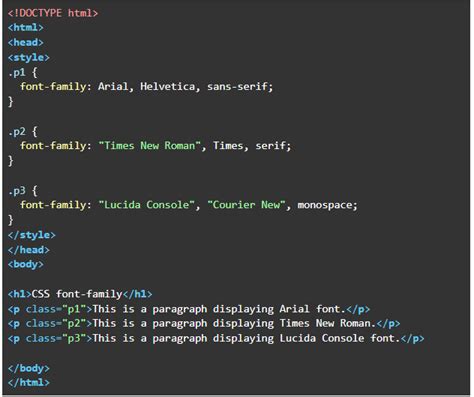 How to give font family in html