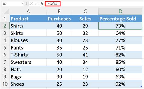How to give percentage formula in excel