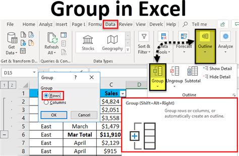How to group in excel