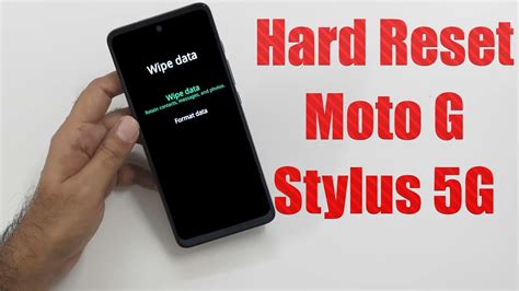 How to hard reset moto g 5g. To enter recovery mode on an MOTOROLA Moto G 5G, you will need to: Turn off the phone. Press and hold the volume down and power buttons at the same time. Release the power button when the phone vibrates, but continue holding the volume down button. Use the volume buttons to navigate to the "wipe data/factory reset" option, and then press the ... 