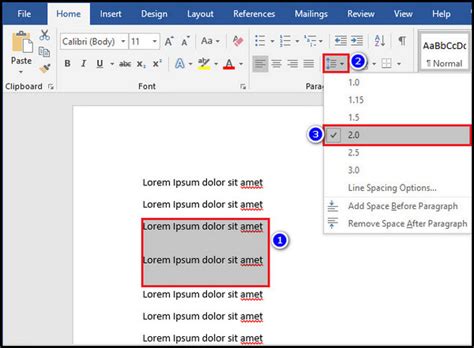 How to have double spacing in word