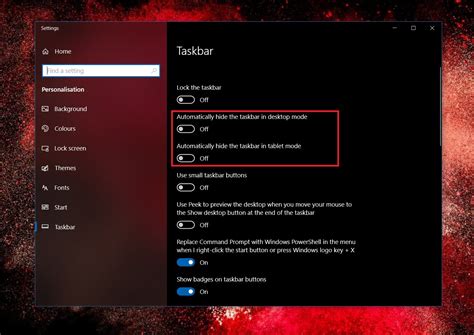 How to hide icons on desktop.  In Taskbar settings, expand Taskbar Windows 10 i...