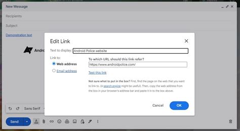 How to insert a hyperlink in gmail