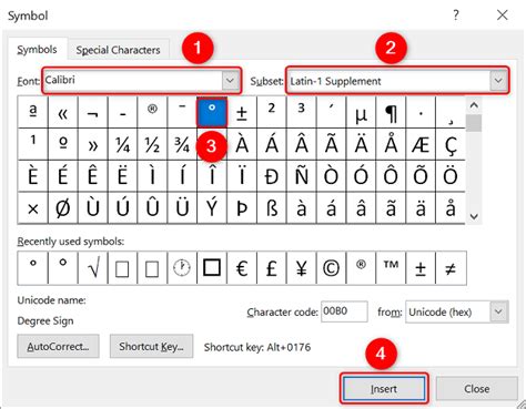 How to insert degree symbol in word