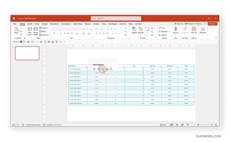 How to insert excel sheet in ppt
