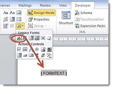 How to insert form fields in word