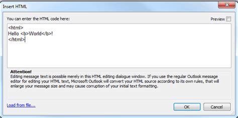 How to insert html in outlook