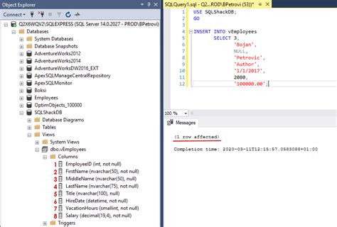 How to insert into view in sql
