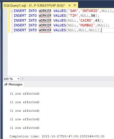 How to insert null value in sql