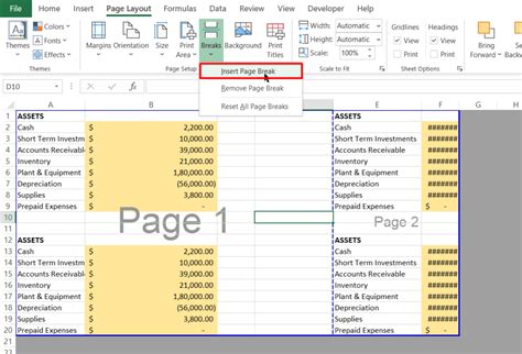 How to insert page breaks excel 2007 dasline