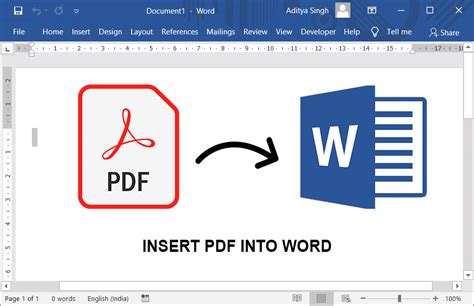 How to insert pdf into word. Hi. I am trying to insert a multiple page pdf into a Word document, however, it will only embed as an object, so you need to click on it to open it or just shows the first page. I would like each page to be on a separate page in the Word document. From looking around various help websites, it looks as though I should be able to do this in Word ... 