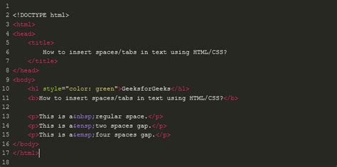 How to insert spaces/tabs in text using HTML/CSS. 
