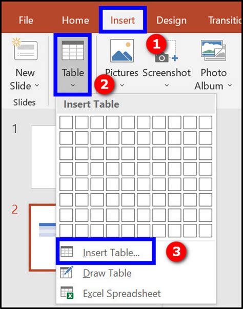 How to insert table in slide