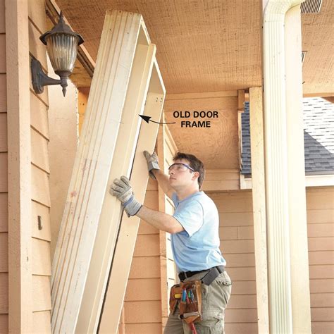 How to install a door frame. 1. Nail the wood together. Lay one of the longer pieces of wood on its side and add a bit of wood glue to the end. Attach the shorter piece to one end of the longer piece. Get your nail gun and hold it square on the outside of the area where the wood meets. Add the nails to secure the pieces together. 