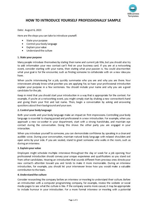 How to introduce yourself professionally sample pdf.  We&rsquo;ve put together a free ...