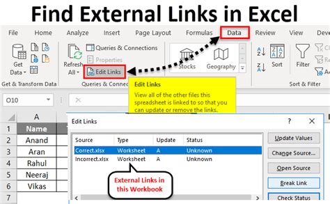 How to locate links in excel