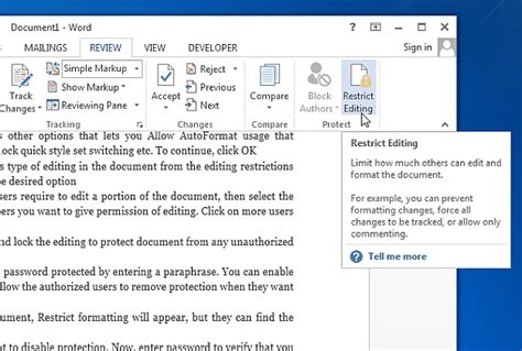 How to lock editing in word