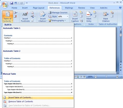 How to make a manual table of contents in word 2010. - Craftsman garage door opener hbw1127 manual.