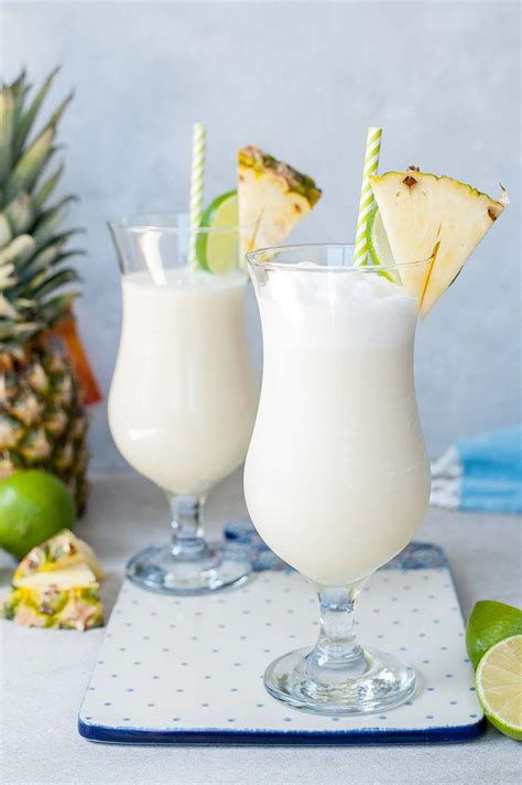 How to make a piña colada. Whizz or shake until well blended, taste and add the sugar syrup and lime juice as required. Pour into a cold glass. Cut a small notch in the pineapple and cherry, if using and slot them on to the ... 