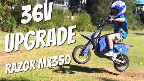 How to make a razor mx350 go faster. Our Rating: 8.9. This entry-level electric dirt bike for kids comes from Razor, the legendary scooter company. As their entry level MX350 model, this quiet battery-operated moto-cross bike has a single speed, chain driven motor. The authentic twist grip propels the bike, and there is a single hand brake that operates the rear wheel. 