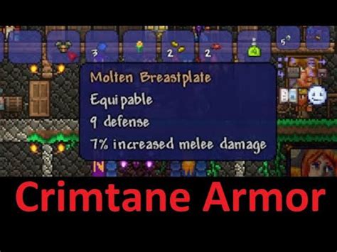 How to make crimtane armor. Crimson armor is awesome early-mid pre-hardmode, and can be alright maybe even in early hardmode, but the main problem is, that even with the awesome life regen boost, it lacks the defense stats to really protect you from most hardmode enemies, and if you were one-shot killed, then it won't matter how fast you would regen XD. 