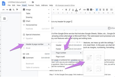 How to make different headers on each page in Google Docs