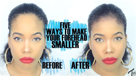 How to make your forehead smaller. 2. Make your forehead look smaller with hairstyles. There are many hairstyles for a smaller and more proportionate forehead look to your face. Hairstyles that function admirably include side bangs, bob styles, and layered volume styles.. A fundamental way of hairstyling to cover the overall face appears thinner such as a Bangs haircut, or … 