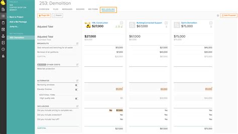 How to manage “inclusions” from the Bid Leveling tab BuildingConnected