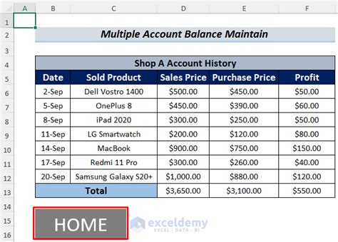 How to manage accounts in excel
