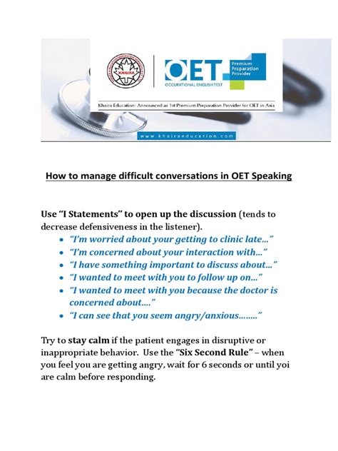 How to manage difficult conversations in OET Speaking pdf