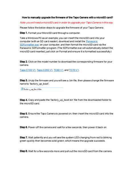 How to manually upgrade the firmware of the tapo camera with a microsd ca...