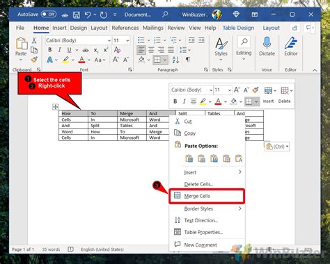 How to merge table cells in word