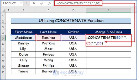 How to merge three columns in excel