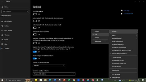 How to move taskbar icons to the middle.  Select Taskbar settings, then uncheck Lock the taskb...