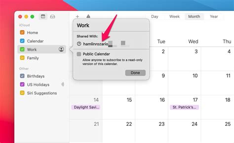 How to open a shared calendar on mac