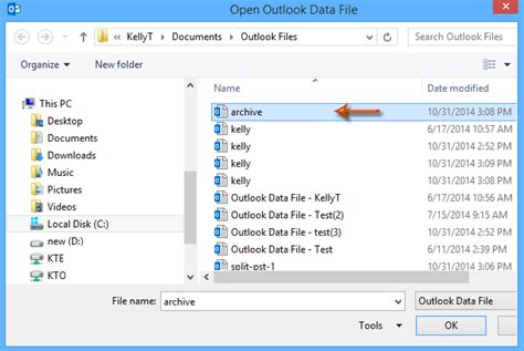 How to open archive folder in outlook