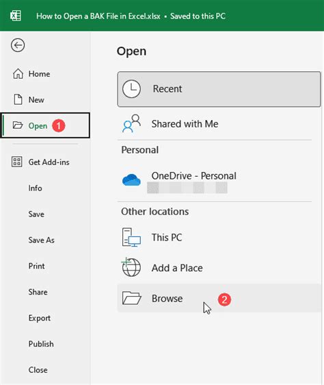 How to open bak file in excel