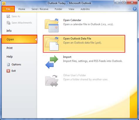 How to open data file in outlook