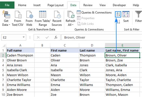 How to organize names in excel