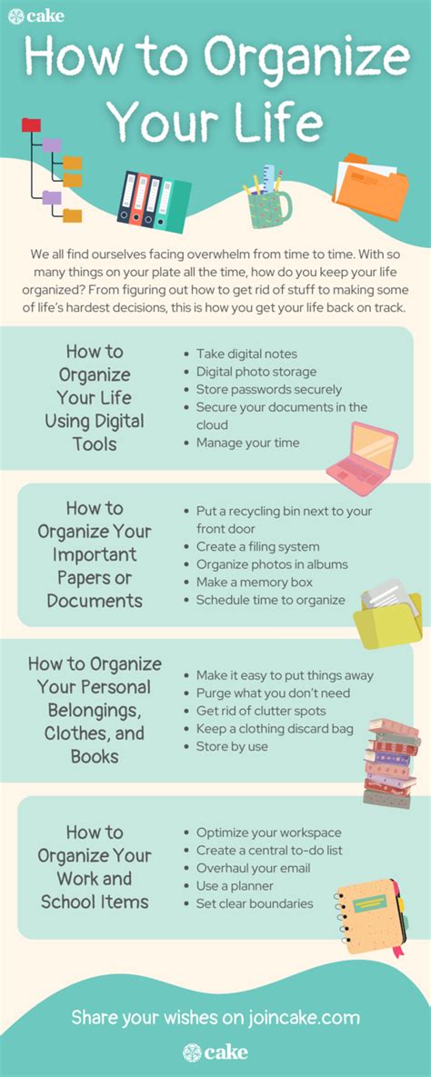 How to organize your life. Jul 9, 2018 · Whether you're trying to organize your bathroom, kitchen, makeup, or life in general, there's only one way to get everything on your to-do list done: begin. Here are 65 ways to get started that won't overwhelm you— promise. And for more organization hacks, see The 20 Best Apps for a More Organized Life. 