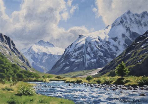 How to paint a mountain range.  Breaking those edges is what makes the mountain f...