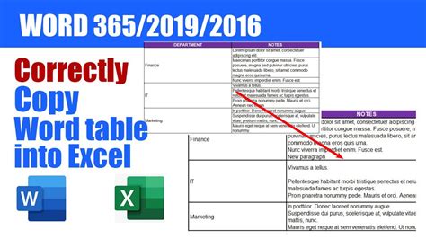 How to paste word table in excel