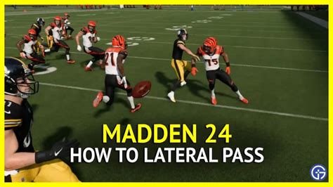 How to perform a lateral in madden 24. To perform a lateral pass, ensure you’re running, then press L1 (PlayStation users) or LB (Xbox users). If you don’t perform it properly, you will fumble the ball. Lateral passes are a great way to turn the game in your favor, but they can also lead to you handing the ball to the opposing team. 