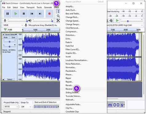 How to play audio backwards in audacity