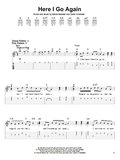 How to play here i go again on guitar. .  ...