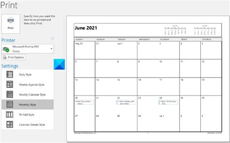 How to print an Outlook Calendar in Windows 11/10