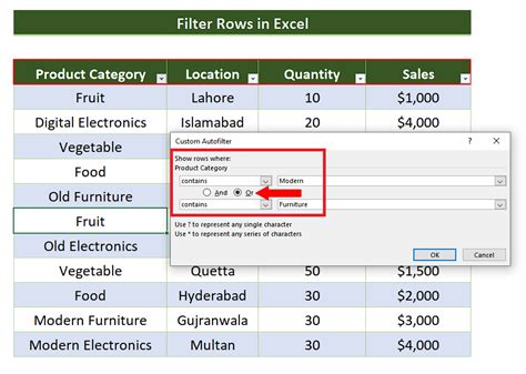 How to put filter in excel