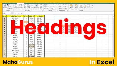 How to put heading in excel