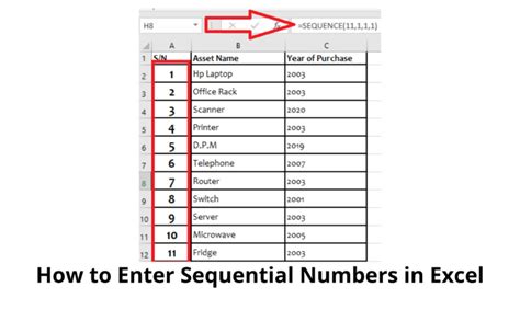 How to put number sequence in excel